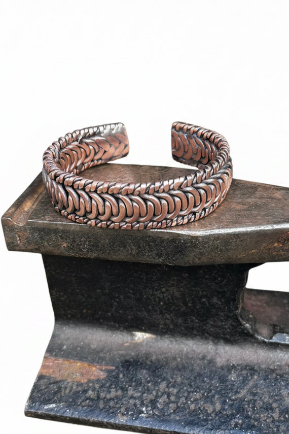 Premium Handmade Copper Braided Bracelet - Big Viking hammer cuff.