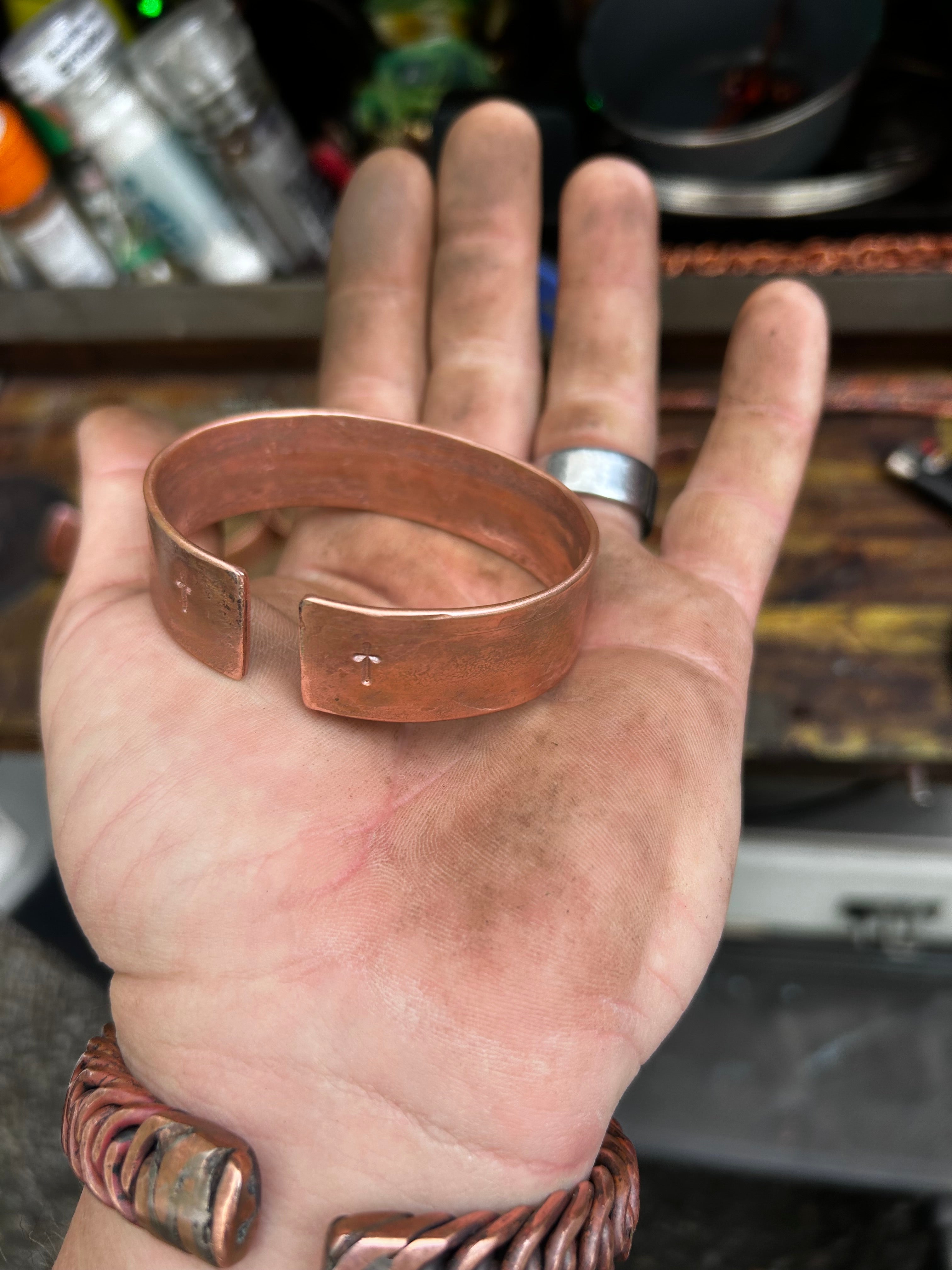 Hand Made Copper Pipe Cuff with Cross