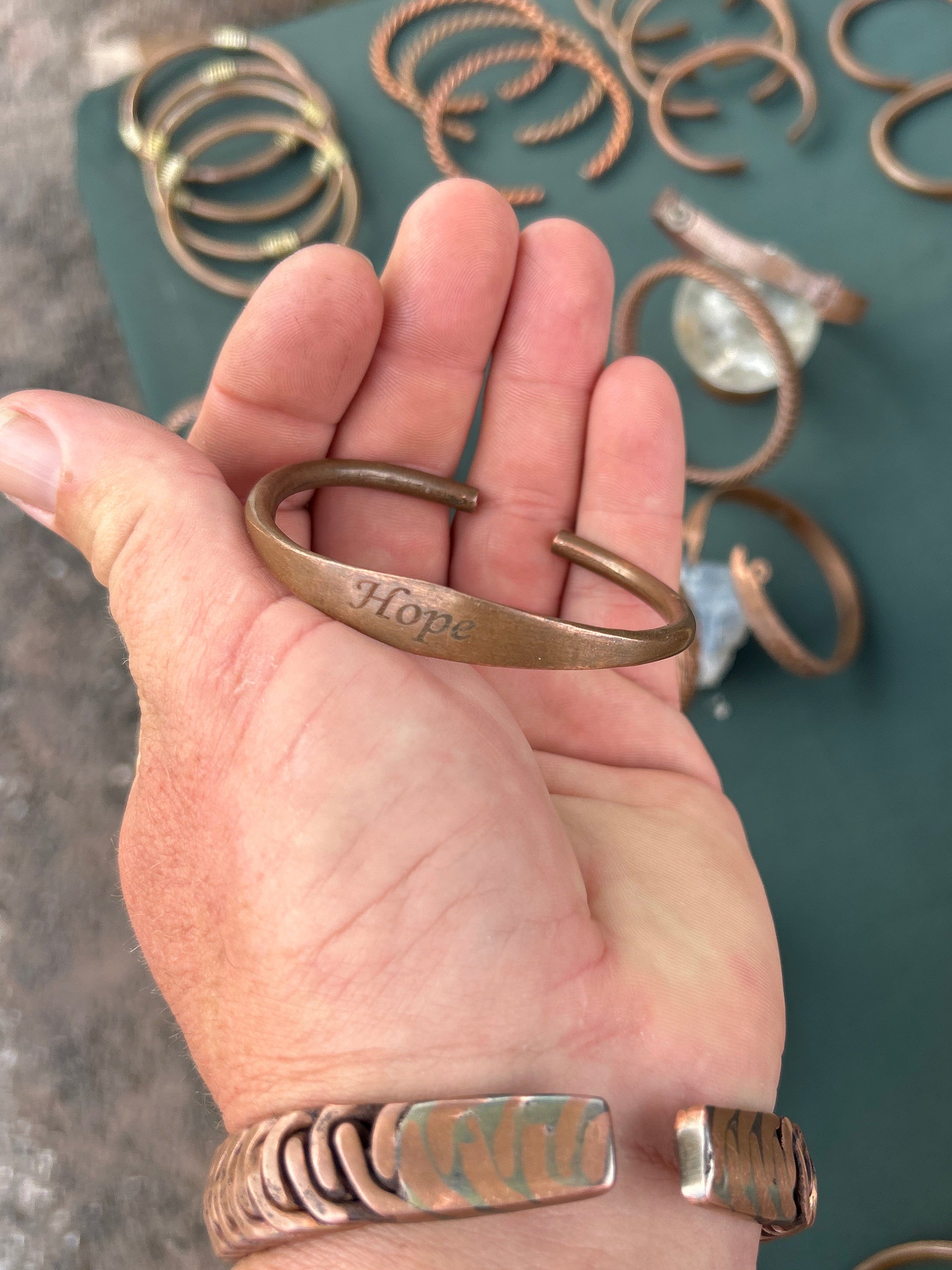 Elegant Handmade Hope Engraved Copper Bracelet